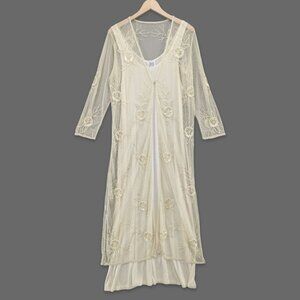 Vtg Jostar Maxi Dress Yellow Tulle Overlay Beaded Sequins Embroidered Size M